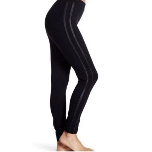 Spanx Faux Leather Side Stripe Track Legging Joggers in Black Size S - Picture 1 of 8